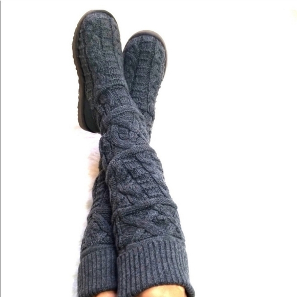 UGG Shoes - Ugg Australia Twisted Cable Over the Knee Knit Sock Boots Sheepskin Insole sz 9